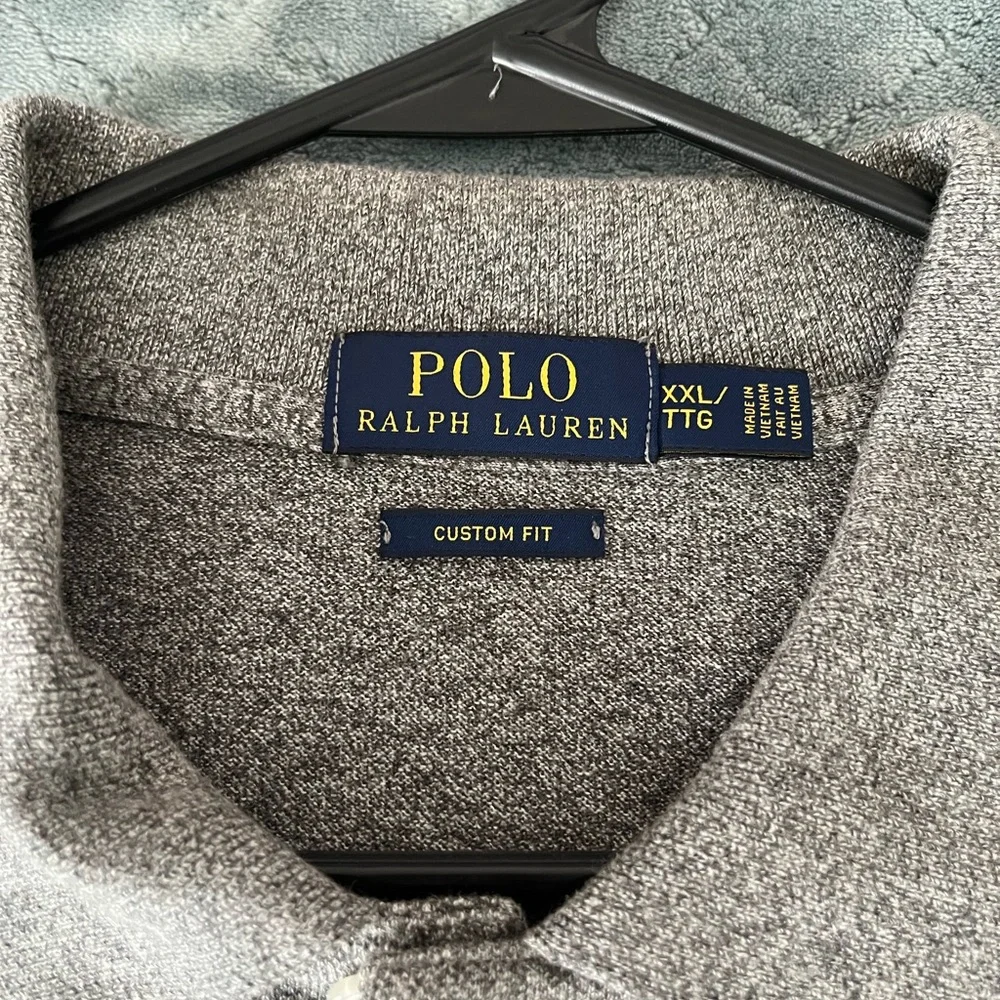 Polo Ralph Lauren Mens XXL Custom‎ Fit Heather Grey Red Pony Polo Shirt